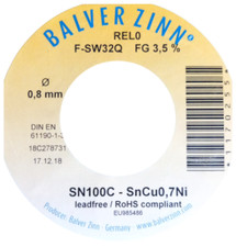 BALVER 0,8mm SN100C SnCu0,7Ni F-SW32Q Solder Lötzinn Lötmittel Lötdraht bleifrei