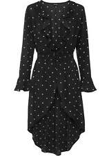 Vokuhila-Bluse mit V-Ausschnitt Gr 40 Schwarz Wollweiß Gepunktet Damenbluse Neu*