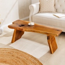 Massivholz Sitzbank ROOT - 100cm - braun natur - Teak - Baumstamm - Couchtisch