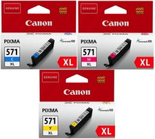 3 Canon Druckerpatronen Tinte CLI-571 XL C / M / Y Multipack