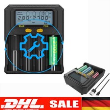 4 Schacht USB Akku Ladegerät LCD-Display für AAAA AAA AA  Lithium Batterie