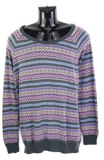 Muster-Pullover Gr. 48/50 Grau Lila Damen Langarm Strick-Pulli Norweger Neu*