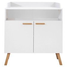 Wickelkommode Wickeltisch mit Wickelaufsatz 2 Türen Bianco Buche Dekor Weiß matt