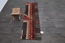 Vintage Türkischer Läufer Teppich 2x5ft Wolle Anatolisch Handarbeit Flur Oushak ROT