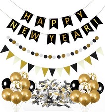 Silvester Deko 2026 Set – Neujahr Silvester Deko, Happy New Year Girlande, 12-Zo