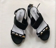  Sandaletten von Madeleine, Gr 37, Schwarz mit Gold + Silber, Echtleder, Neu