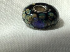 Orig. Trollbeads Glas „Schwarzes Blumenmosaik“, Silber, Muranoglas, ungetragen,