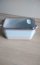 Lunchbox stapelbar mit Deckel flexible Trennung beige/blau Kunststoff von Dario