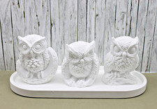 Eulen Gips Set Deko weiß  | 3