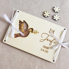 Taufe Geldgeschenk Karte aus Holz – Geschenk zur Taufe – Personalisiert Taube