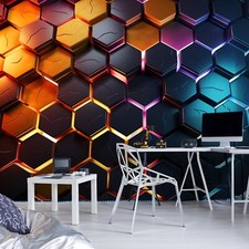 Fototapete Kinderzimmer Junge Hexagon Gaming Kinder VLIES TAPETE XXL + KLEISTER