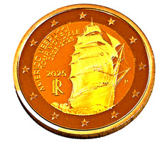 Italien 2 Euro 2025 "Weltreise des Amerigo Vespucci "  PP/Proof, Etui +Zertifik.