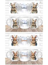 Tee Kaffee-Tasse 2 Motive Ostern Hase Rabbit Aquarell blau braun PERSONALISIERT