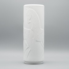 Rare Cuno Fischer Vase H 34cm Hutschenreuther Bisque Porcelain Horses Relief WGP