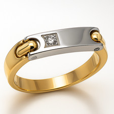 18K 750 Gelbgold Edelstahl Ring RG 60 • VS Brillant 0,044ct • Pequignet • Unikat