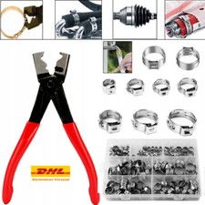 130X 1 Ohr Schlauchschellen Zange Set Edelstahl Sortiment KFZ Schlauchklemmen DE