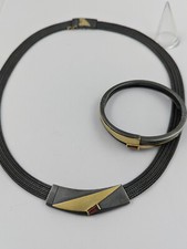 Schmuckset 0,925 Sterlingsilber geschwärzt mit 18K/0,750 Goldplatten und Rubin