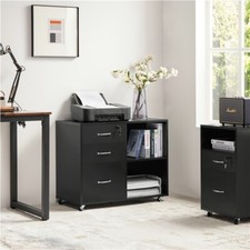 Abschließbar Rollcontainer Aktenschrank mit 3 Schubladen, 2 offenen Ablagefächer