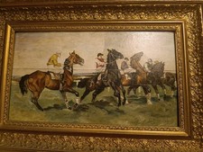 Öl Gemälde Pferde am Start