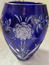 Kristall Blumenvase blau groß