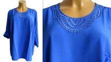 NEU Übergröße Damen Tunika Bluse Spitze am Ausschnitt royalblau Krempelarm Gr.56