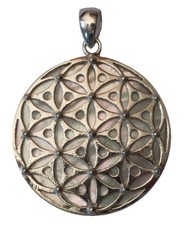 Schmuck Anhänger Silber 925 "Blume des Lebens" mit Perlmutt Muschel 3,5cm 9,5g.