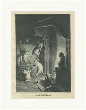Walpurgisnacht. Reichert Katzen Tiere Besen Loewy Wien Holzstich E 24588