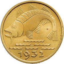 FITZ Freie Reichsstadt Danzig Gdansk 10 Pfennig Dorsch 1932 µFIM1780