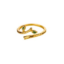 Damen Grüner Blatt Ring 18K