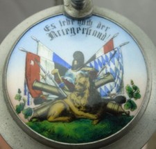 antiker Glas Bierkrug  Zunftkrug Es lebe hoch der Kriegerstand Zinn Kempten