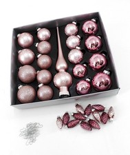 Weihnachtskugeln mit Baumspitze Christbaumkugeln Zapfen Glas Rosa Glitzer