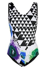 OPTIMIZER-BADEANZUG schwarz-weiss-lila-grün-blau Gr.48 CUP C NEU