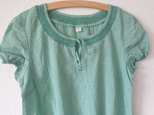 S.OLIVER bestickte TRACHTEN BLUSE Grün Weiß KARIERT gesmokt Retro BOHO Gr. 36