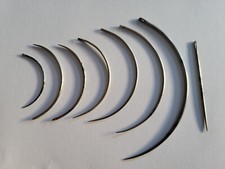 7x gebogene Nadeln, 1x gerade, antik, Polstererhandwerk, Polsterer, Sattler