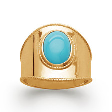 Ring Breite Stein Cabochon Türkis Vergoldet 18 Karat 750/000