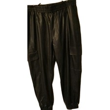 Damen hose  Kunstleder-Hose Mit  Tasche Hoher Bund  Schwarz Gr.46 Neu