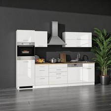 Küchenzeile 300 cm Einbauküche ohne Elektrogeräte Küchenblock hochglanz weiß