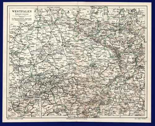 Landkarte westfalen anno 1897 - westfalen,