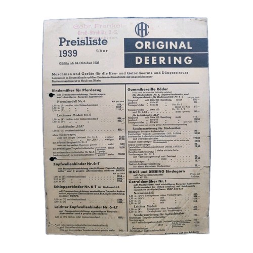 Alter prospekt preisliste 1939 - preisliste,