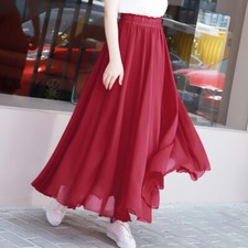 Damen Chiffon Lang Faltenrock