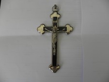 Antikes  Sterbekreuz Kruzifix  Hausaltar Metall ebonisiertes Holz