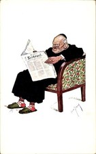 Künstler Ak Schwarz auf Weiß, Mann mit Zeitung, Reichspost, BKWI - 11257907