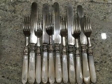 Besteck Perlmuttgriff tolles Set 19. Jhd. shabby chic Omas Küche 11-teilig