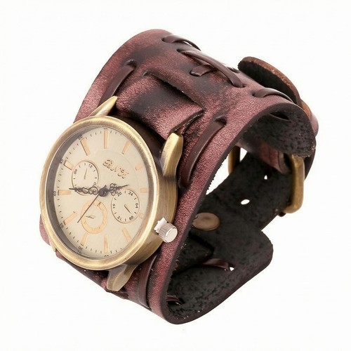 Leder-Wickelarmbanduhr