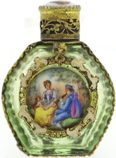 Barock Glas Flakon- Snuff bottle mit Emaille- Porzellan Bildern Rarität