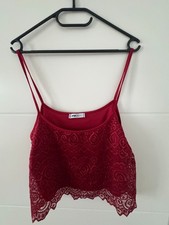 Damen Top Spitzentop FBSister Größe L rot mit Spitze kurz bauchfrei