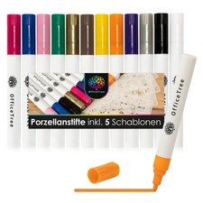 12x Porzellan Stifte 5x Schablonen - Glasmalstifte Set auf Wasserbasis Bemalen 