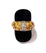 925/- Sterlingsilber Ring, vergoldet, Emaille, simulierte Diamanten, Gr. 63.