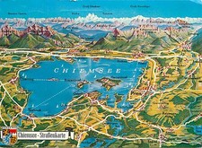 AK - Chiemsee - Strassenkarte - Panoramakarte - Bayern Alpen