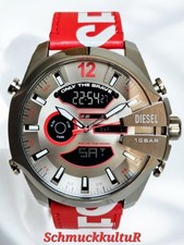 Diesel Mega Chief Uhr DZ4647 Herren Leder Rot Weiß Analog Digital
